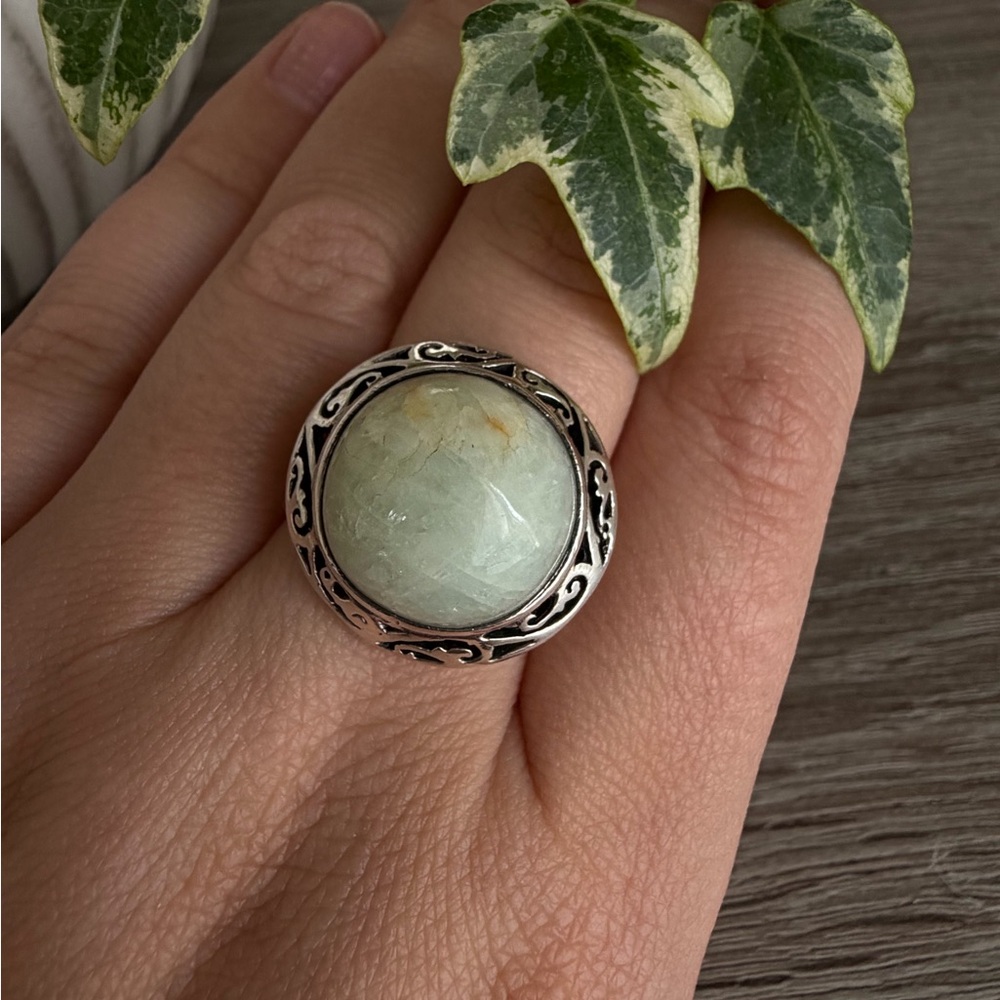 Dome Jade Ring Vintage Sterling Silver 925 Size 7